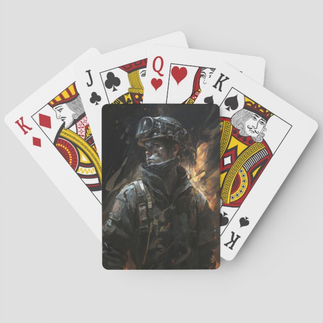 Firefighter Portrait Fantasy Painting Wild Spirit Playing Cards (Back)