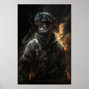 Firefighter Portrait Fantasy Painting Wild Spirit Poster