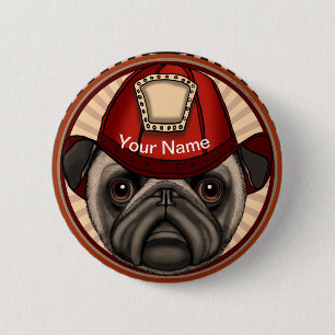 Firefighter Pug  6 Cm Round Badge