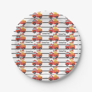 Firefighter red and fire truck pattern custom paper plate