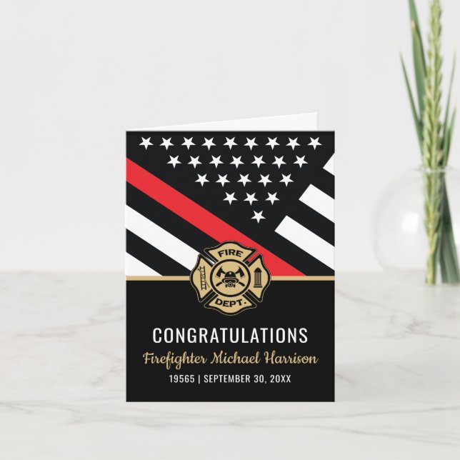 Firefighter Red Lin Flag Fire Academy Graduation Card (Front)