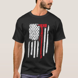 Firefighter Red Line American Flag With Fireman Ax T-Shirt