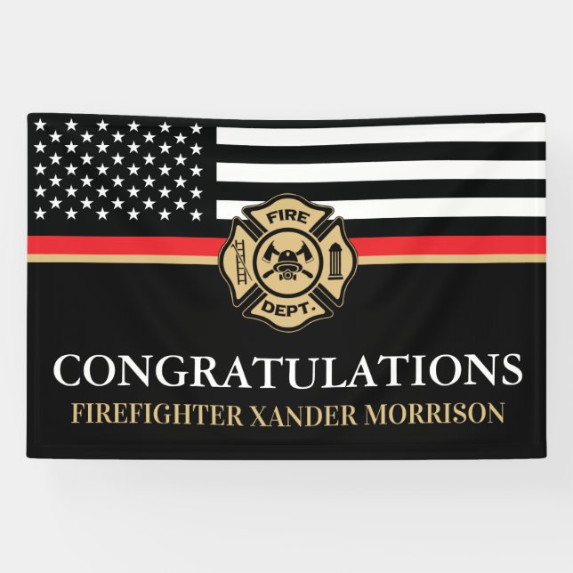 Firefighter Red Line Flag Fire Academy Graduation Banner (Horizontal)