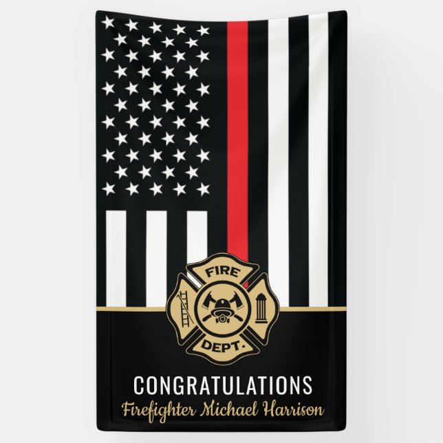 Firefighter Red Line Flag Fire Academy Graduation Banner (Vertical)