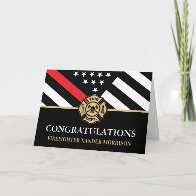 Firefighter Red Line Flag Fire Academy Graduation Card (Front)