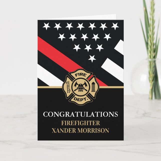 Firefighter Red Line Flag Fire Academy Graduation Card (Front)
