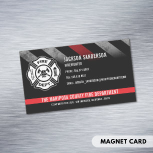Firefighter Red Line Logo Fire Department Employee Magnetic Business Card