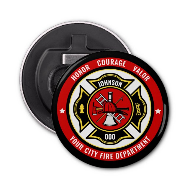 Firefighter Rescue ADD NAME Fire Department Badge Bottle Opener (Front)