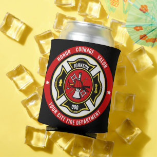 Firefighter Rescue ADD NAME Fire Department Badge Can Cooler