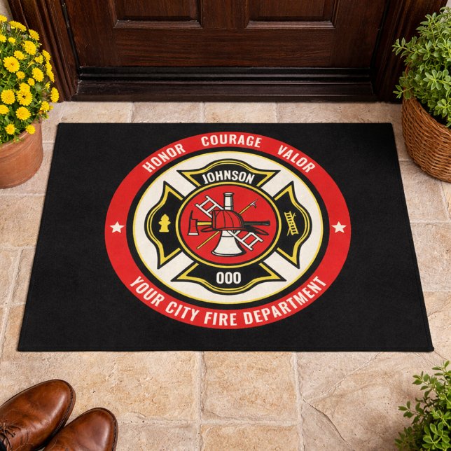 Firefighter Rescue ADD NAME Fire Department Badge Doormat (Creator Uploaded)