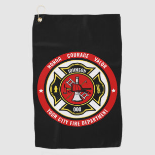Firefighter Rescue ADD NAME Fire Department Badge Golf Towel