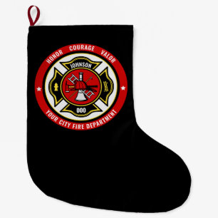 Firefighter Rescue ADD NAME Fire Department Badge Large Christmas Stocking