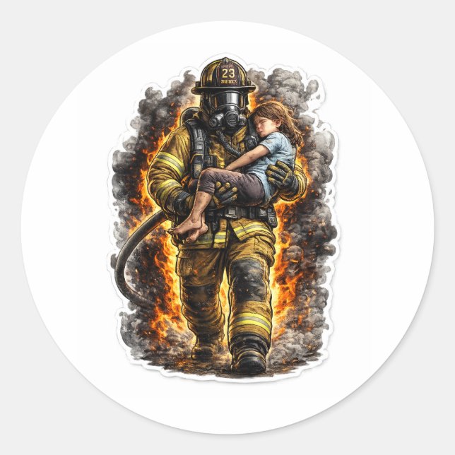 Firefighter Rescue Hero Saving Child Sticker (Front)