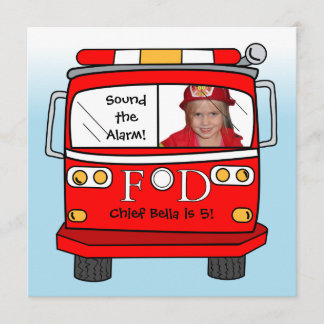Firefighter Rescue Photo Little Fireman Birthday Invitation