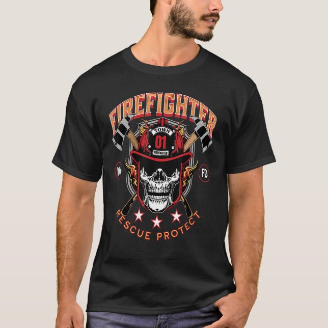 Firefighter Rescue Protect Fireman Volunteer T-Shirt (Front)