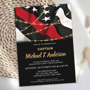 Firefighter Retirement American Flag Thin Red Line Invitation