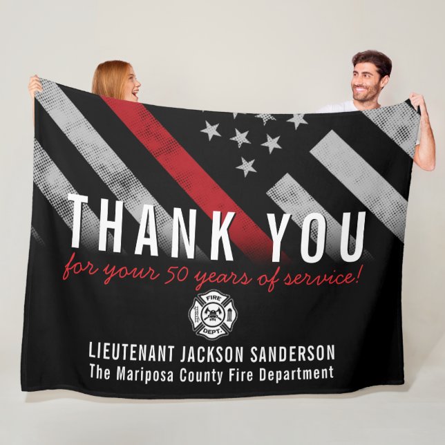 Firefighter Retirement Anniversary Red Line Flag Fleece Blanket (In Situ)