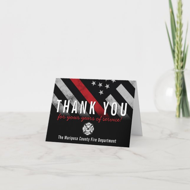 Firefighter Retirement Anniversary Red Line Flag Thank You Card (Front)