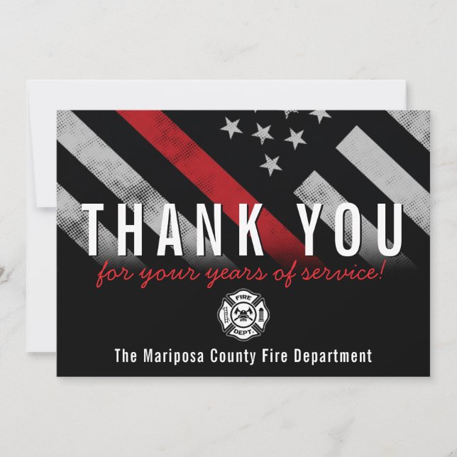 Firefighter Retirement Anniversary Red Line Flag Thank You Card (Front)