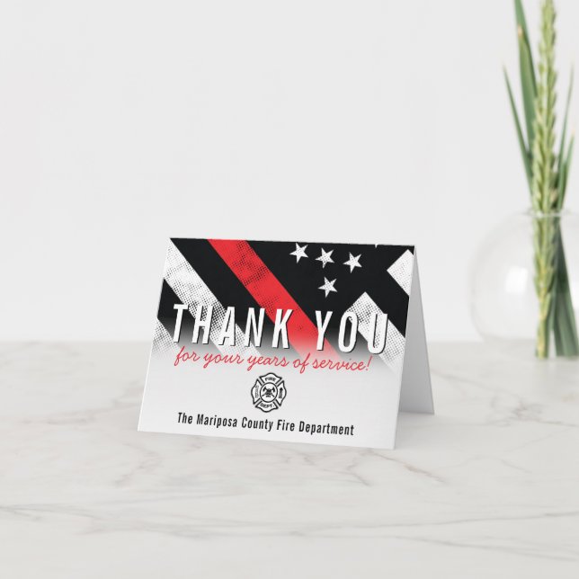 Firefighter Retirement Anniversary Red Line Flag Thank You Card (Front)