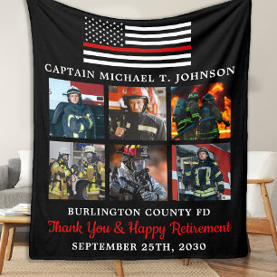 Firefighter Retirement Custom Photo Thin Red Line Fleece Blanket