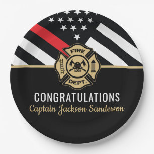 Firefighter Retirement Fire Department Flag Paper Plate