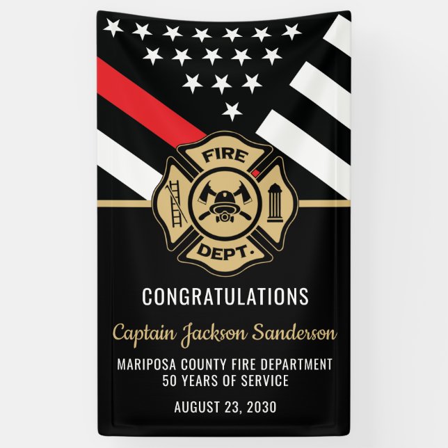 Firefighter Retirement Fireman Red Line Flag Banner (Vertical)