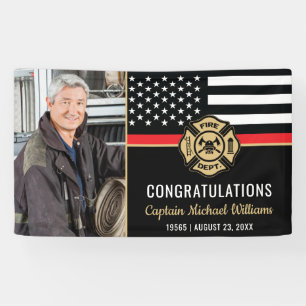 Firefighter Retirement Fireman Red Line Flag Photo Banner