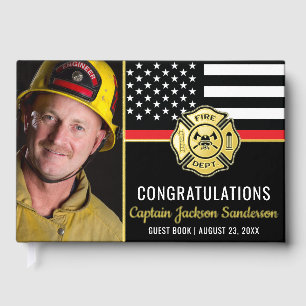 Firefighter Retirement Fireman Red Line Flag Photo Guest Book