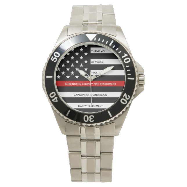 Firefighter Retirement Modern Years Thin Red Line Watch (Front)