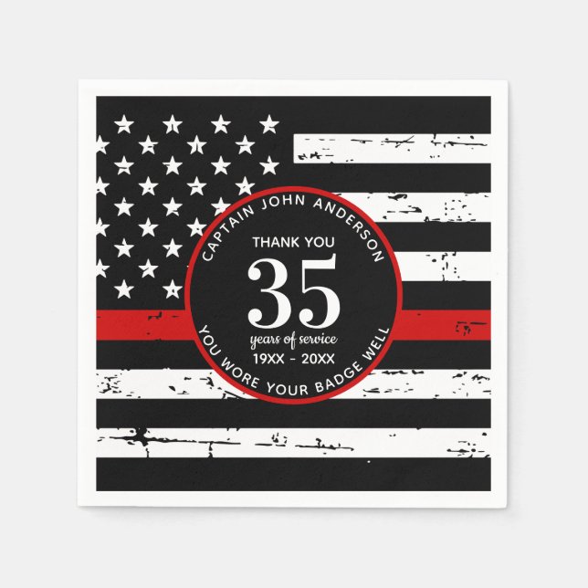 Firefighter Retirement Party Custom Thin Red Line Napkin (Front)