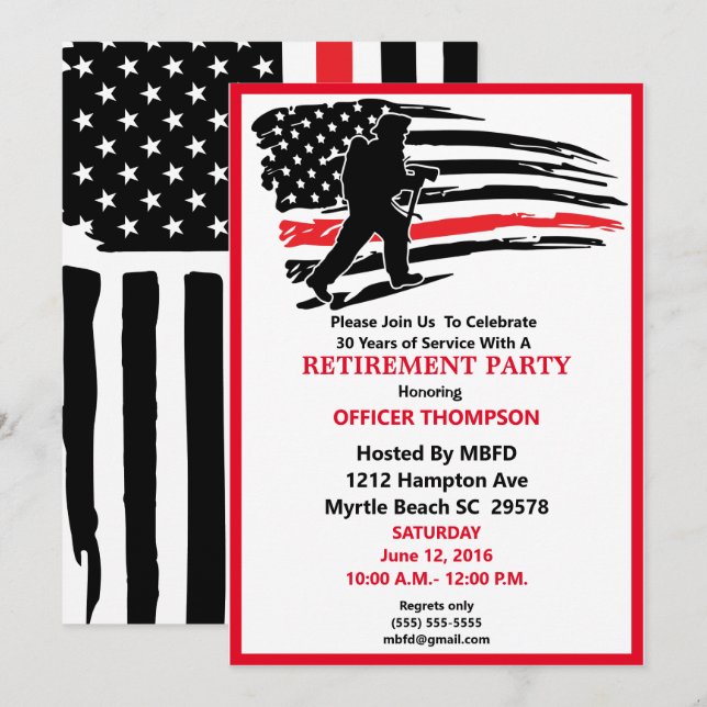 Firefighter Retirement Party Invitation (Front/Back)