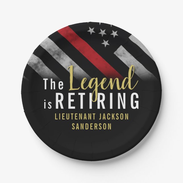 Firefighter Retirement Party Red Line Flag Fireman Paper Plate (Front)