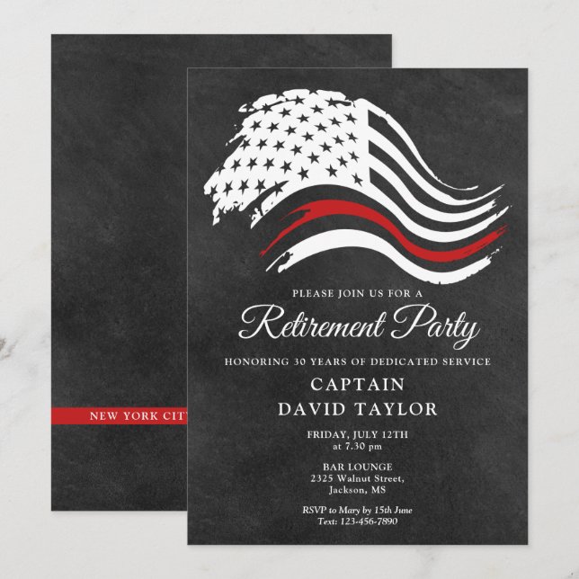 Firefighter Retirement Party Thins Red Line Invitation (Front/Back)