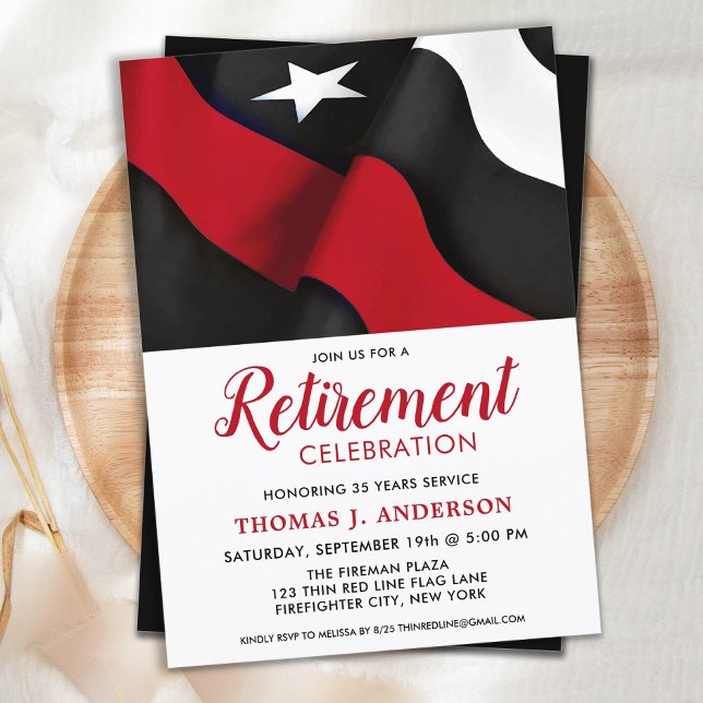 Firefighter Retirement Personalized Thin Red Line  Invitation (Creator Uploaded)