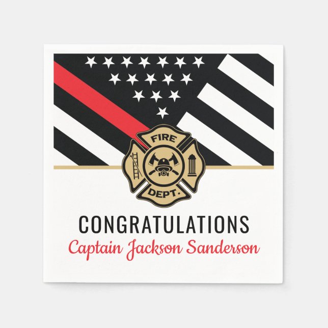 Firefighter Retirement Red Line Flag Congrats Napkin (Front)