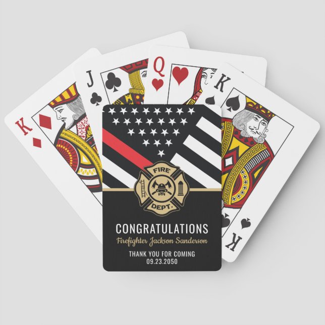 Firefighter Retirement Red Line Flag Congrats Playing Cards (Back)
