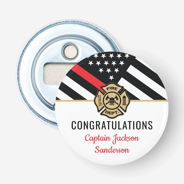 Firefighter Retirement Red Line Flag Fireman Bottle Opener (Front)