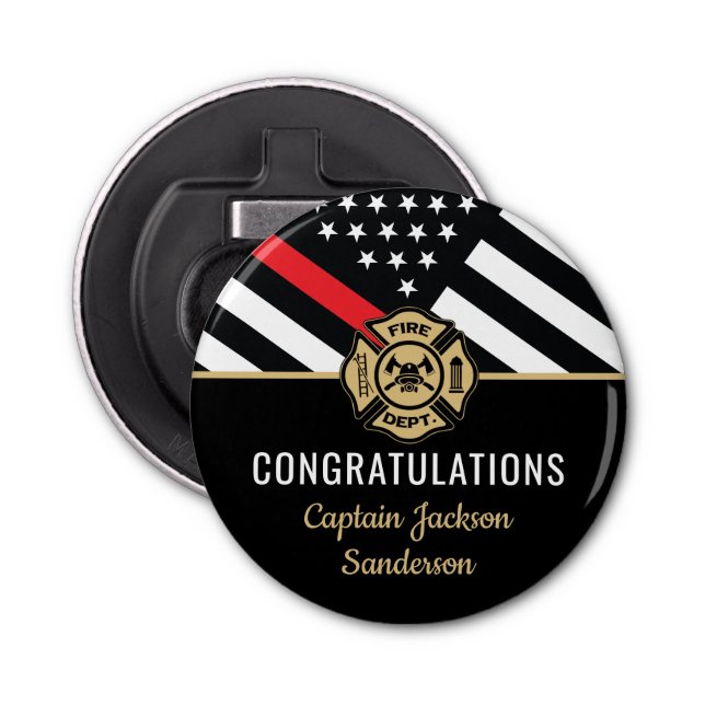 Firefighter Retirement Red Line Flag Fireman Bottle Opener (Front)