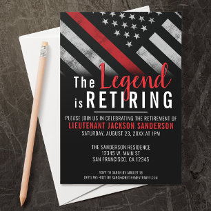 Firefighter Retirement Red Line Flag Fireman Invitation