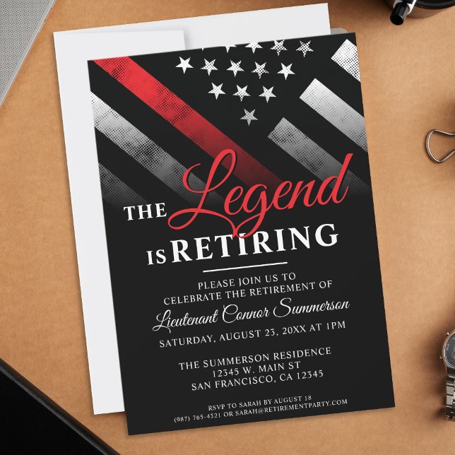 Firefighter Retirement Red Line Flag Fireman Invitation (Creator Uploaded)