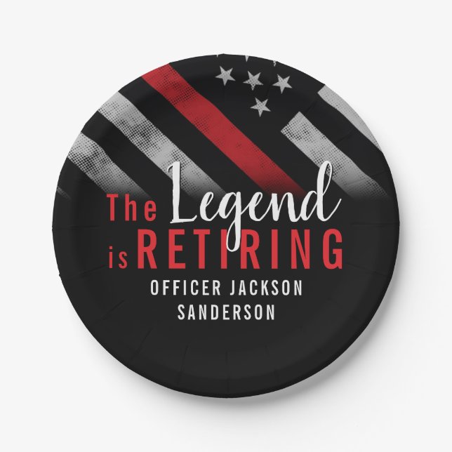 Firefighter Retirement Red Line Flag Fireman Paper Plate (Front)