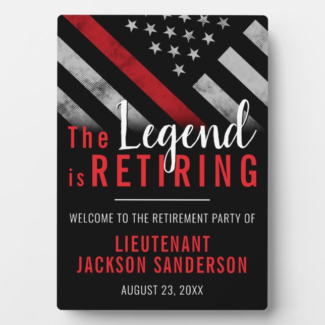 Firefighter Retirement Red Line Flag Fireman Plaque (Front)