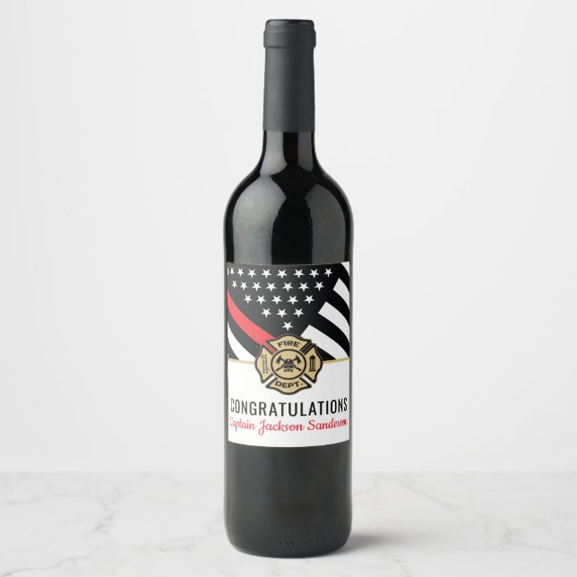 Firefighter Retirement Red Line Flag Fireman Wine Label (Front)