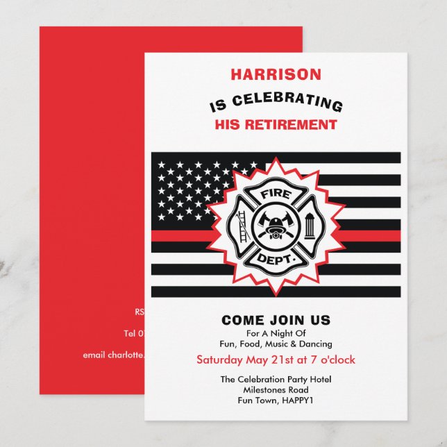 Firefighter Retirement Thin Red Line Celebration I Invitation (Front/Back)