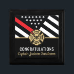 Firefighter Retirement Thin Red Line Flag Congrats Gift Box<br><div class="desc">This design features a firemen's flag with black and white stripes,  and a thin red line stripe as well. "Congratulations" and a fireman's badge sits above the name of the graduating or retiring firefighter,  lieutenant,  or chief. Celebrate in style!</div>