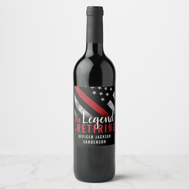 Firefighter Retirement Thin Red Line Flag Fireman Wine Label (Front)