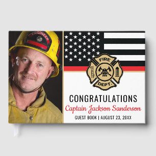 Firefighter Retirement Thin Red Line Flag Photo Guest Book