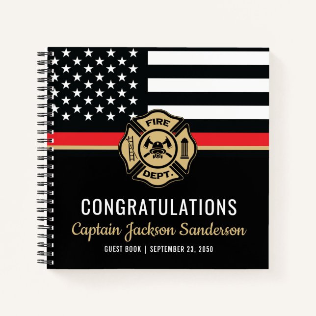 Firefighter Retirement Thin Red Line Guest Notebook (Front)