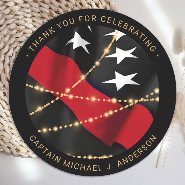 Firefighter Retirement Thin Red Line Party Classic Round Sticker (Creator Uploaded)